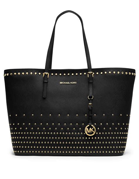 michael kors black leather tote|michael kors black studded handbag.